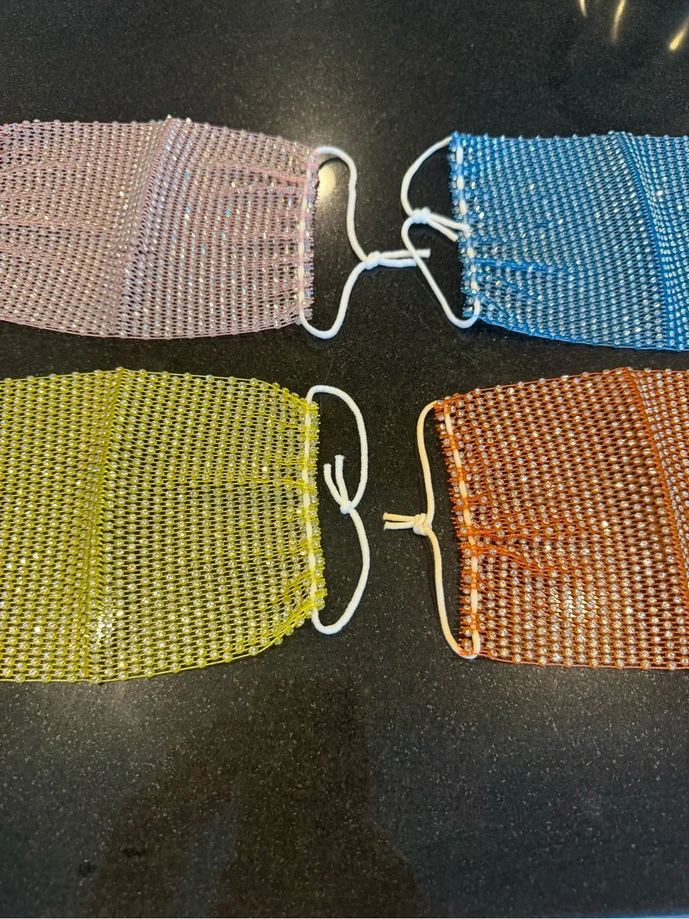 Rhinestone Mesh Face Masks - Blue, Orange, Pink, Lime